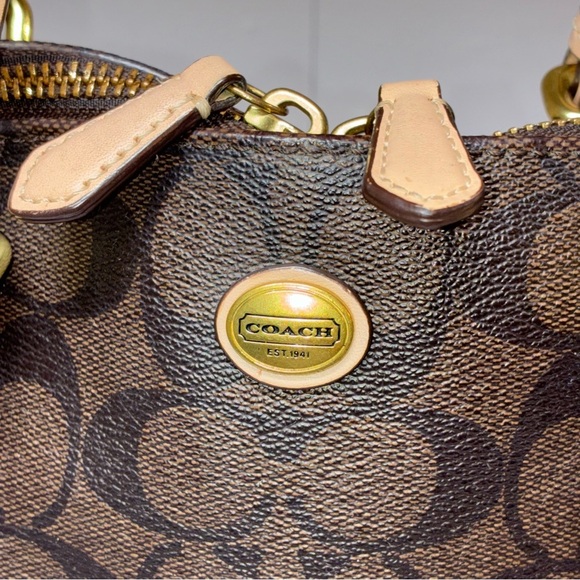 Coach Peyton Signature Domed Cora Satchel Brown Tan *Read description - Picture 8 of 15
